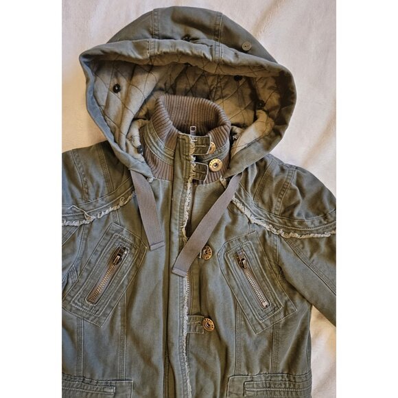 West 49 Hooded Overcoat Winter Jacket Multi Pockets Green Size Small - Picture 2 of 12
